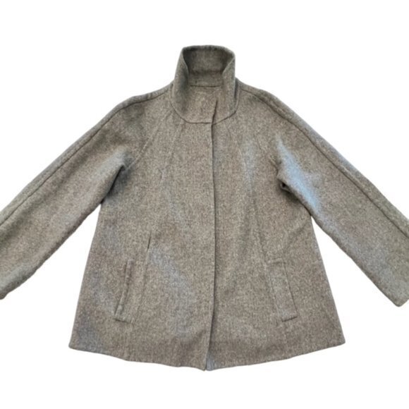 Liz Claiborne Collection Gray Wool‎ Angora Stand Collar Short Coat Hidden Snaps - Picture 1 of 15